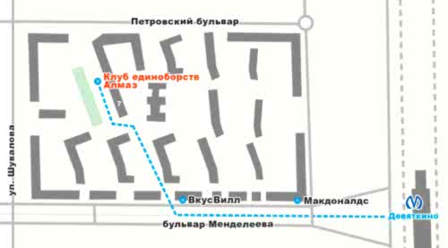 Адрес клуба единоборств Алмаз в Мурино - Петровский бульвар 7
